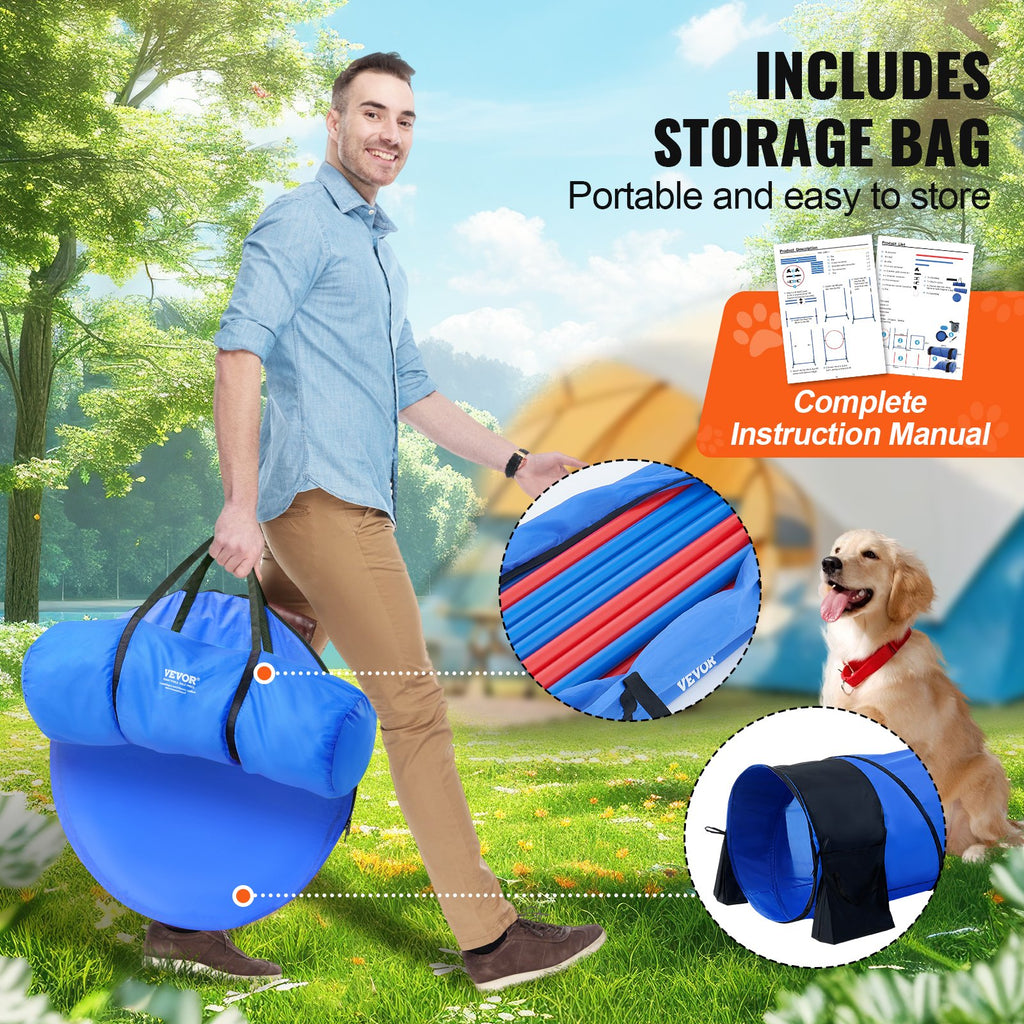 Équipement d'entraînement sur l'agilité des chiens 7 PCS Set W/ Hurdles 2 tunnels Jump Ring