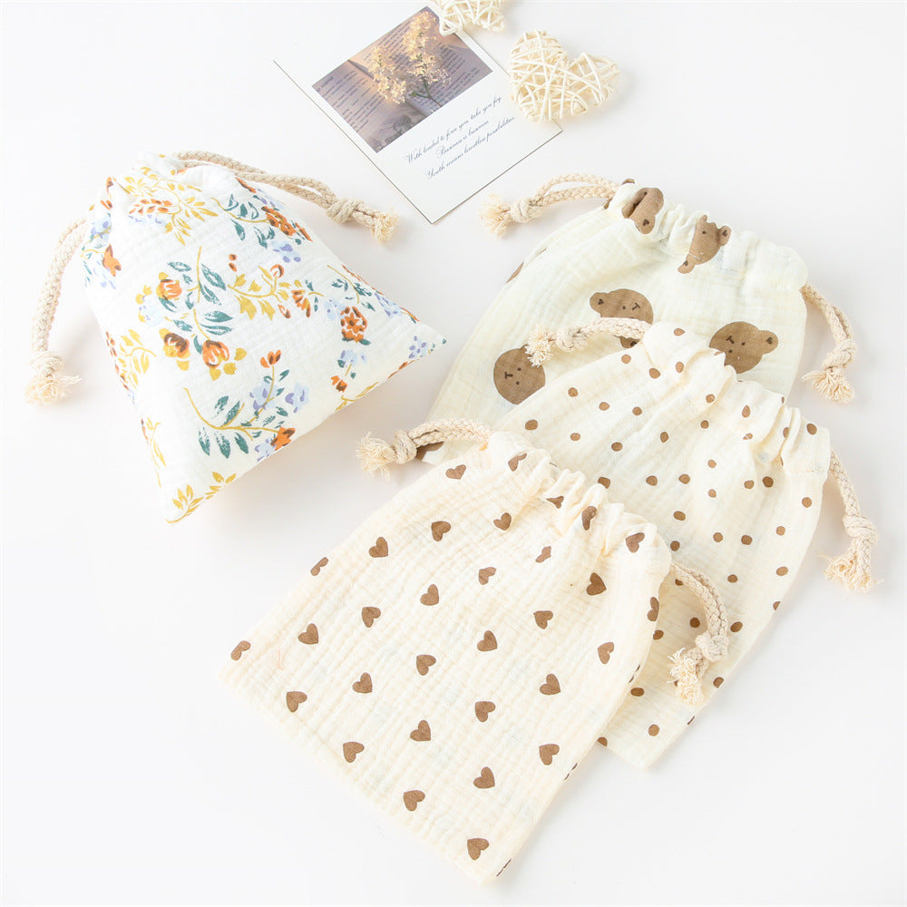 Double couche Drawstring Pocket Cotton Imprimé Crêpe Bib Sac de suspension