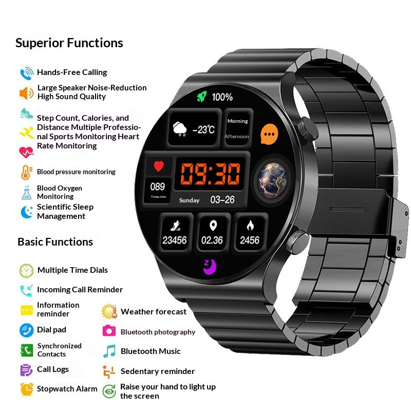 Smart Sports Watch avec Bluetooth appelant la fréquence cardiaque et surveillance du glucose du sanga multifu