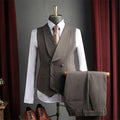 Hommes noir brun Peak Lapel double seins 3 pièces ensemble