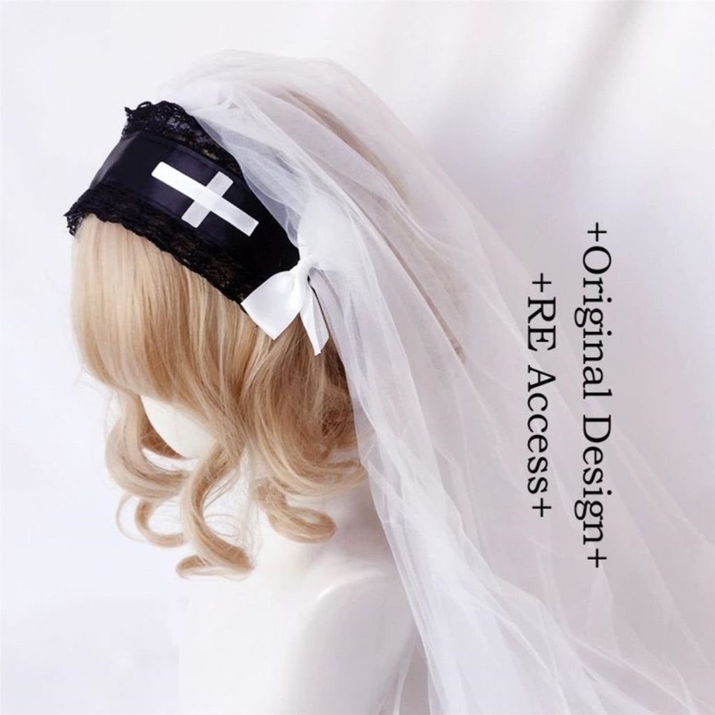 Nun Headdress Retro Hair Band Church Cross Brodery Light Diamond Châl Veil