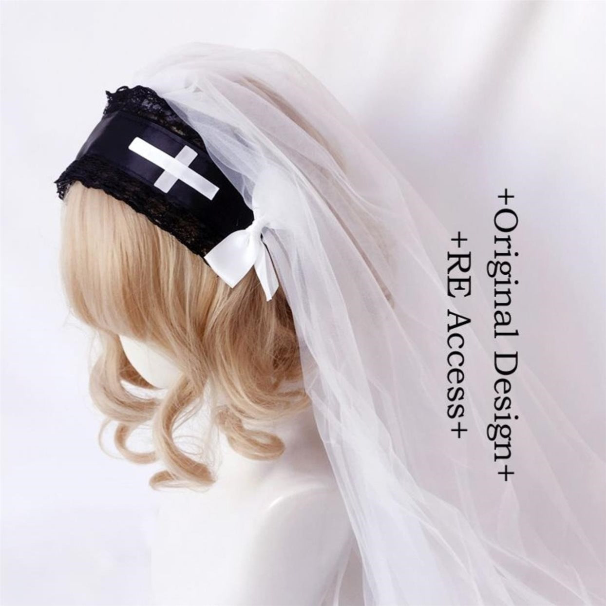 Nun Headdress Retro Hair Band Church Cross Brodery Light Diamond Châl Veil