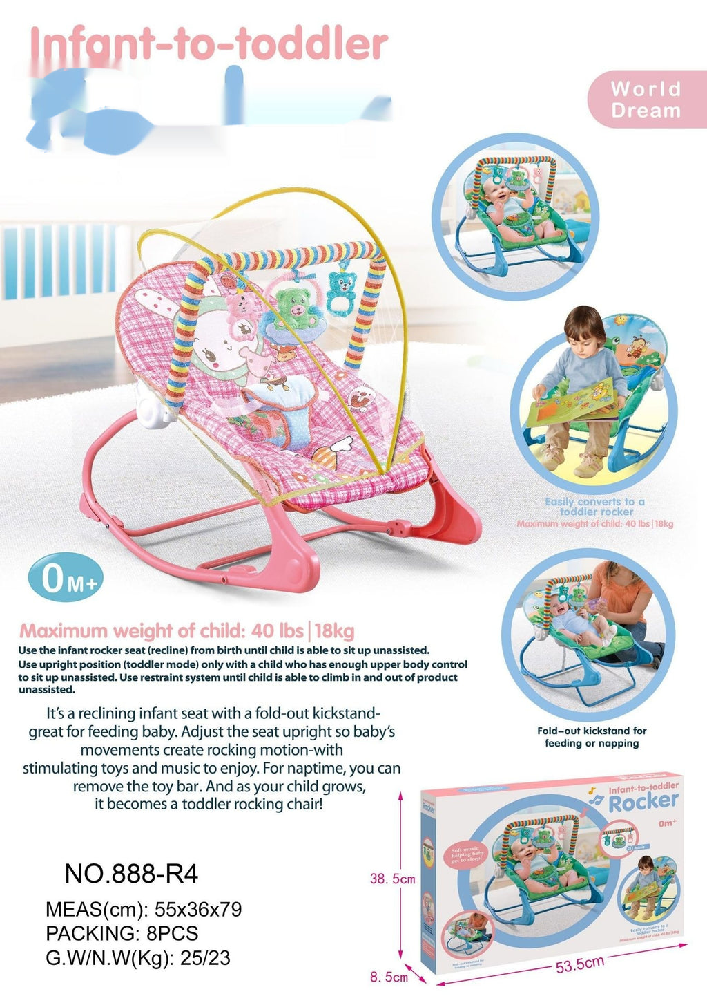 Baby Rocking Chair Baby Rocking Bed Portable pliable Coax avec Mosquito Net