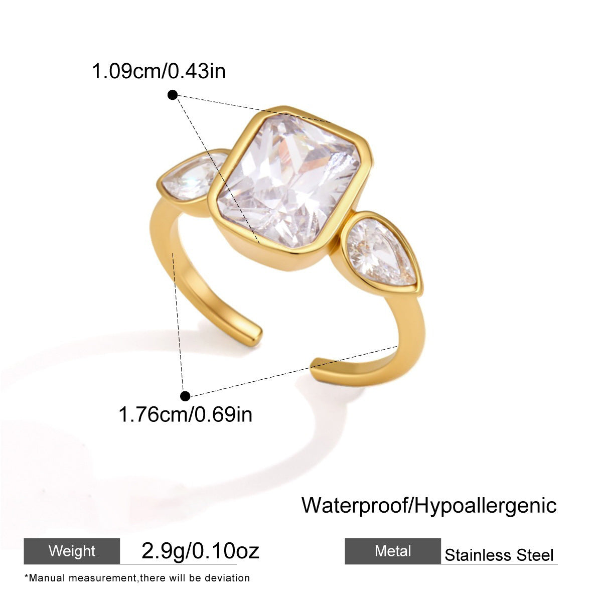 Zircon Anneau en acier inoxydable Niche et design minimaliste sophistiqué