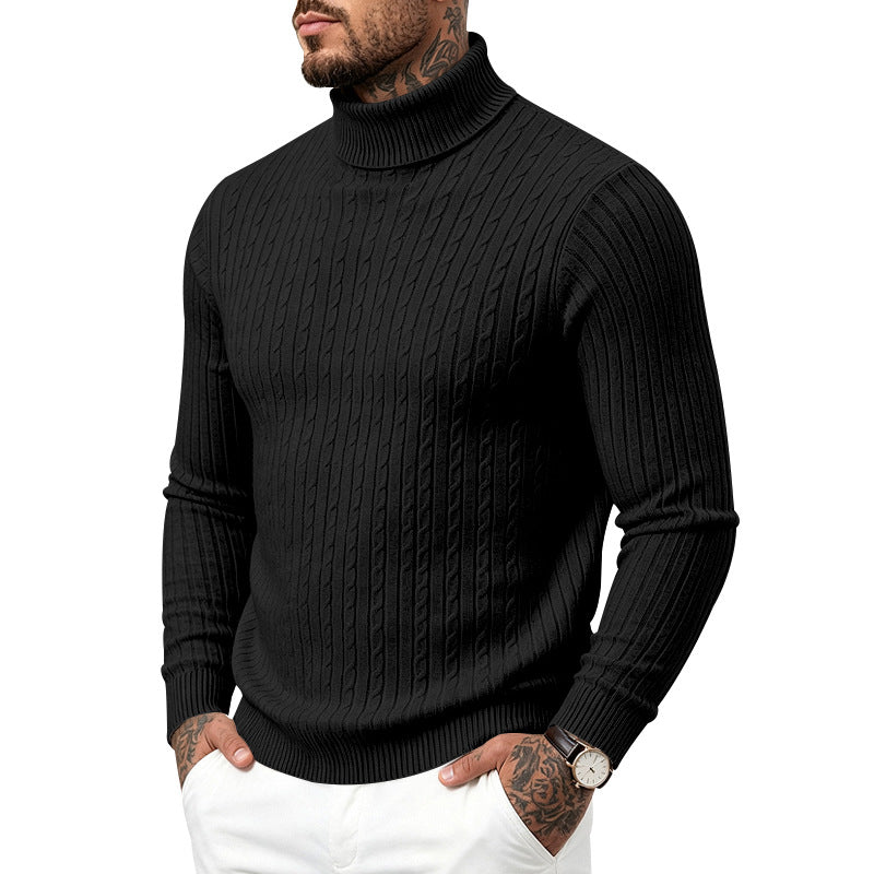 Hommes Col tortueux Slim-Fit Vertical-Stripe Chandail occasionnel à manches longues