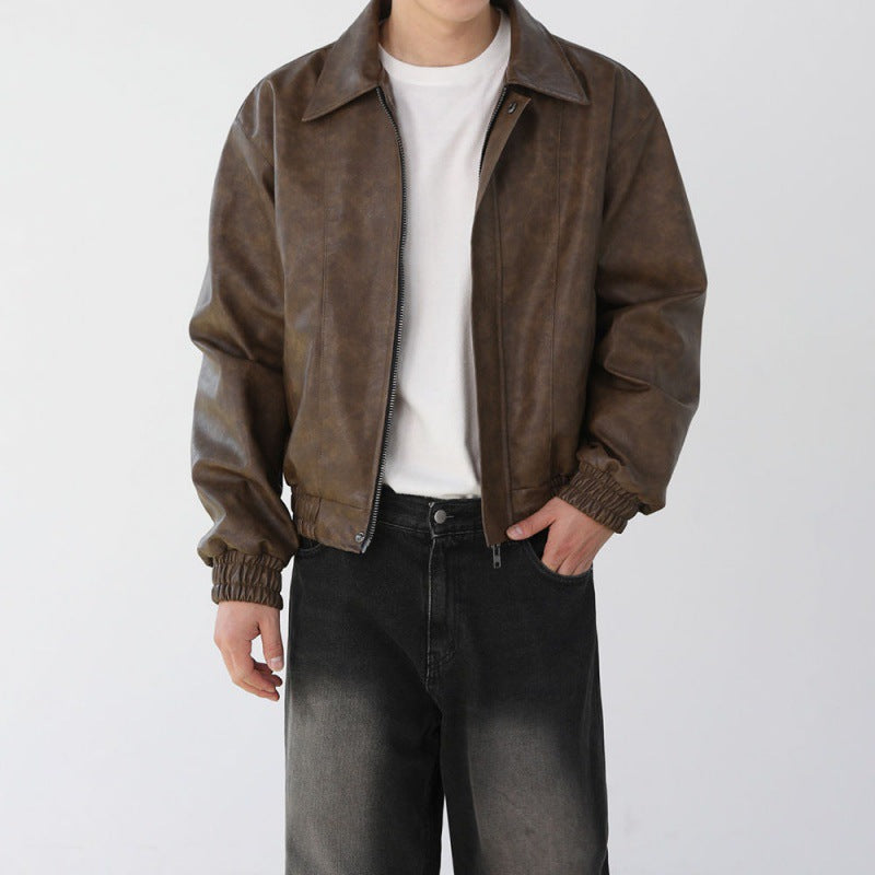 Veste en cuir courte moto pour homme