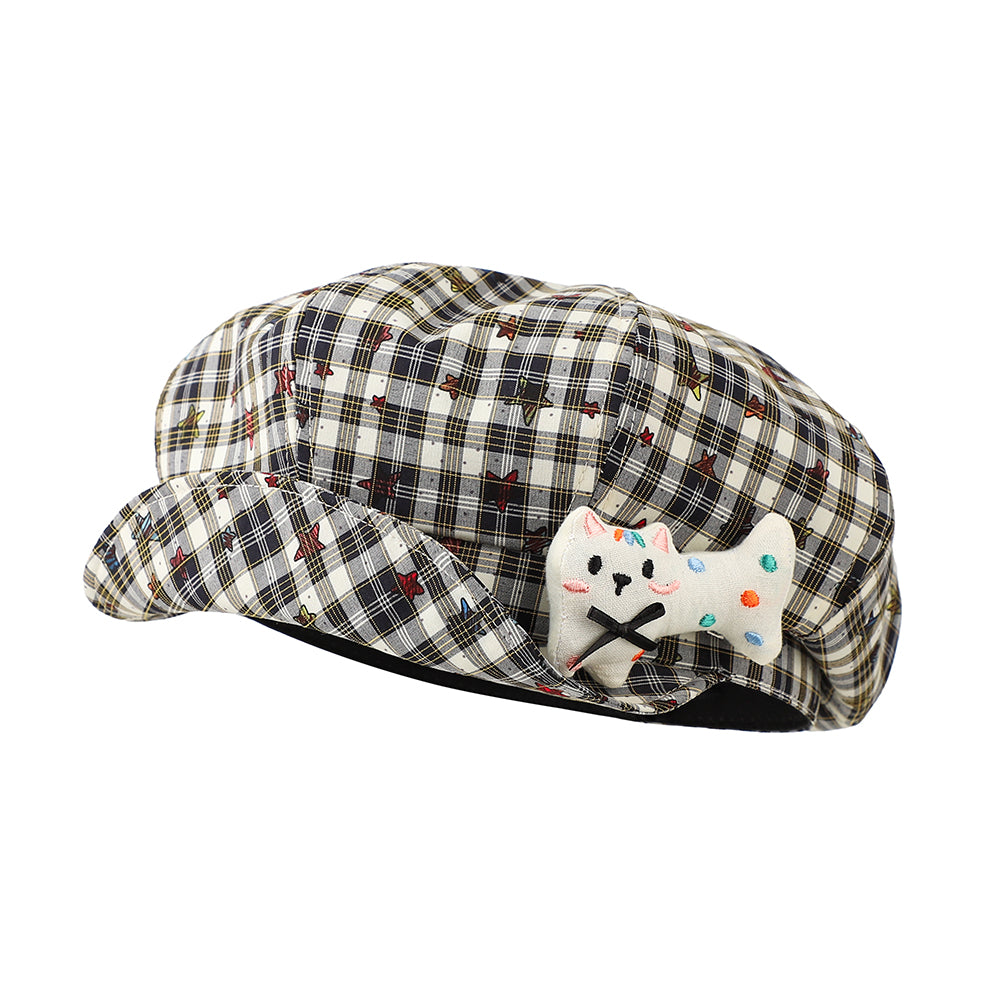 Figurine de chaton en forme de os pour dames avec un chapeau octagonal rayé