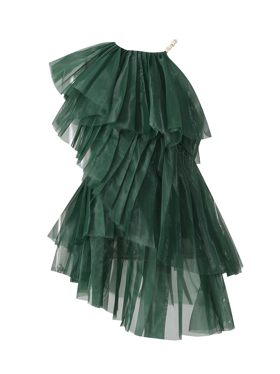 Mini-tunique en couches de tulle d'épaule