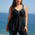 Womens Modest Tummy-covering Figure-flattering Printed Two-piece Swimsuit