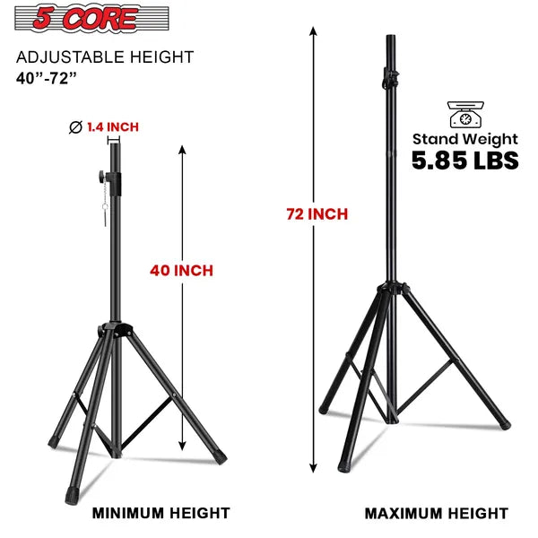 5 Core Speaker Stand Pair Hauteur réglable Universal PA DJ Tripod Studio Monitor Stands H