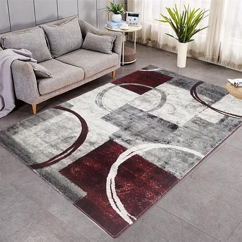 Round geometric grey wine red carpet