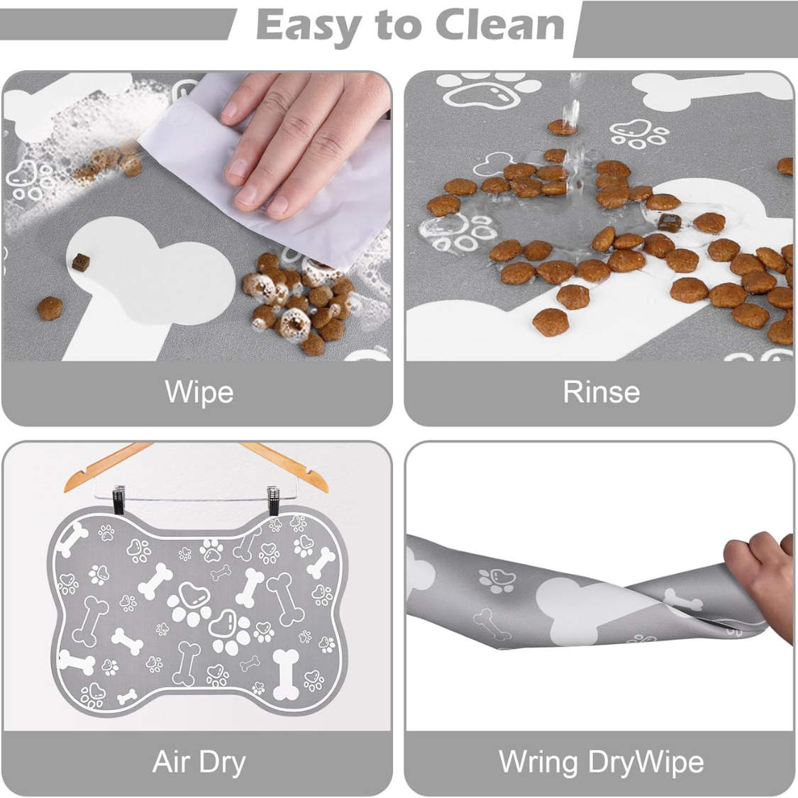 Absorbent bone-shaped feeding mat for dogs and cats