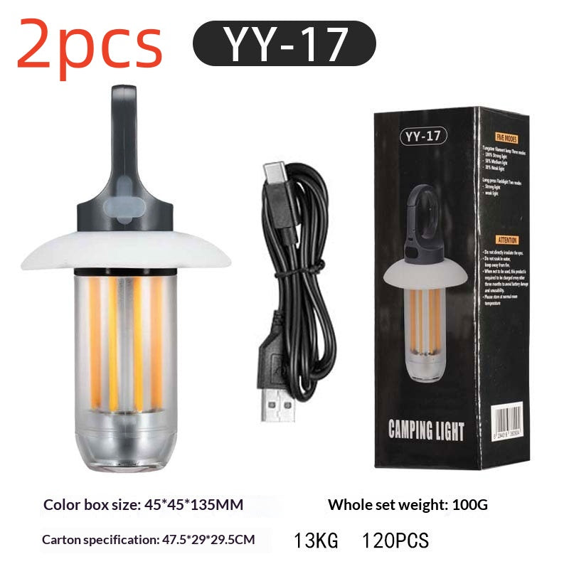 Lampe de camping double source avec crochet suspendu multi-fonction extérieur