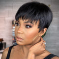 Perruque courte Pixie coupe de cheveux humains avec bang
