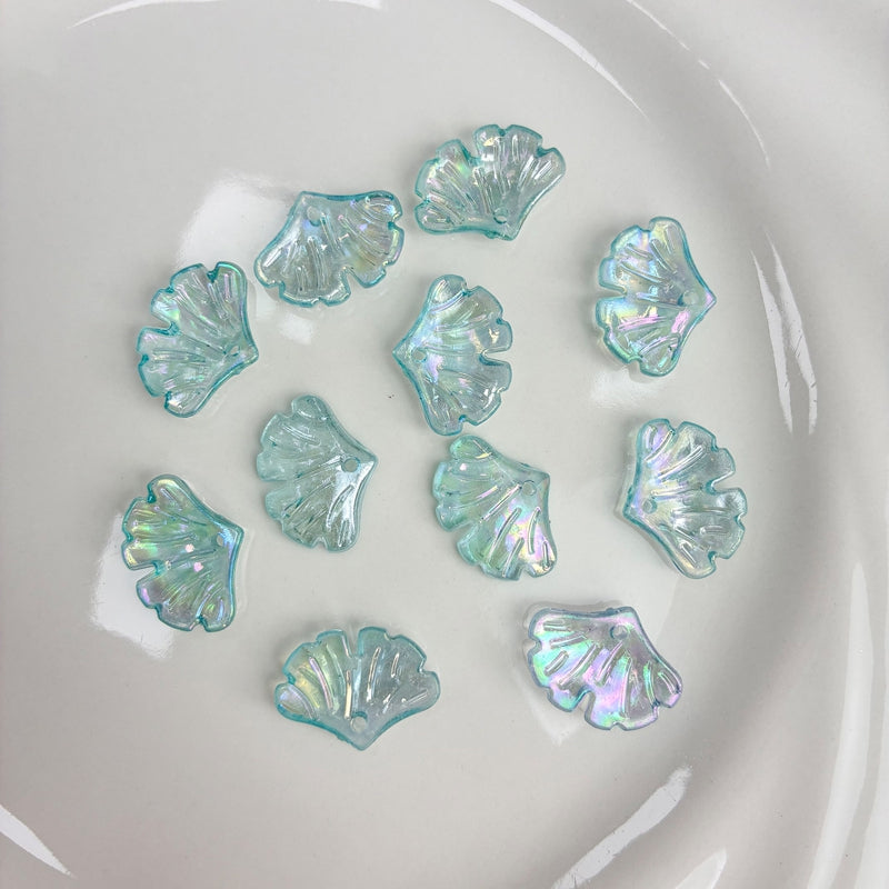 Translucent AB Iridescent Scallop Leaf Charms