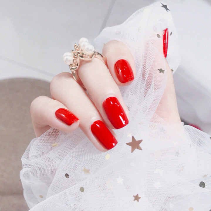 Set de manucure mode 24 pièces rouge fauché long carré Nail Pure Color Design