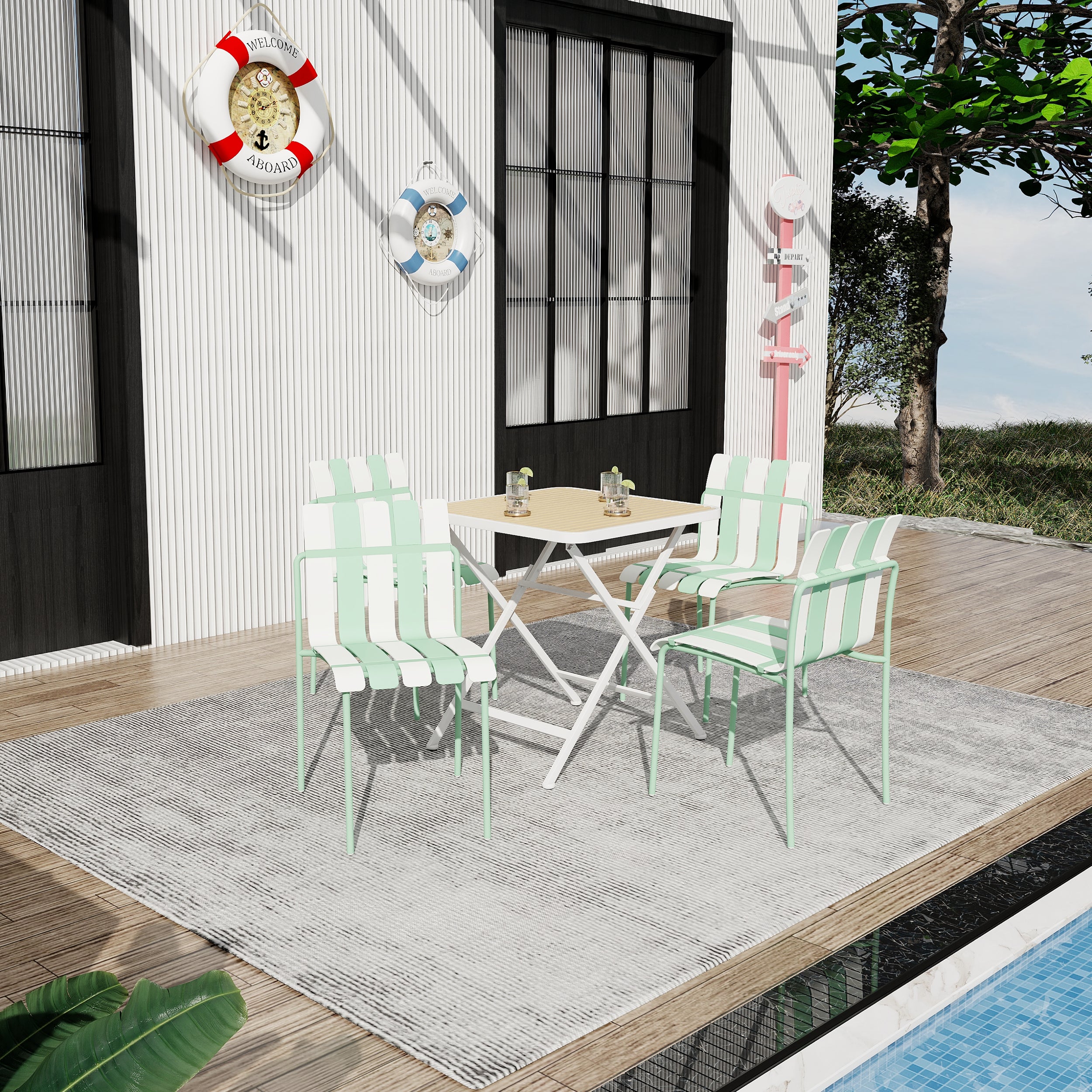 Summer- 4-Pack Chaises de bloc de couleur rayé moderne - Siège PP étanche et jambes en métal robuste