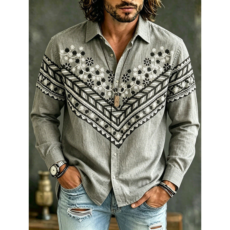 Chemise casual rétro à imprimé numérique pour homme