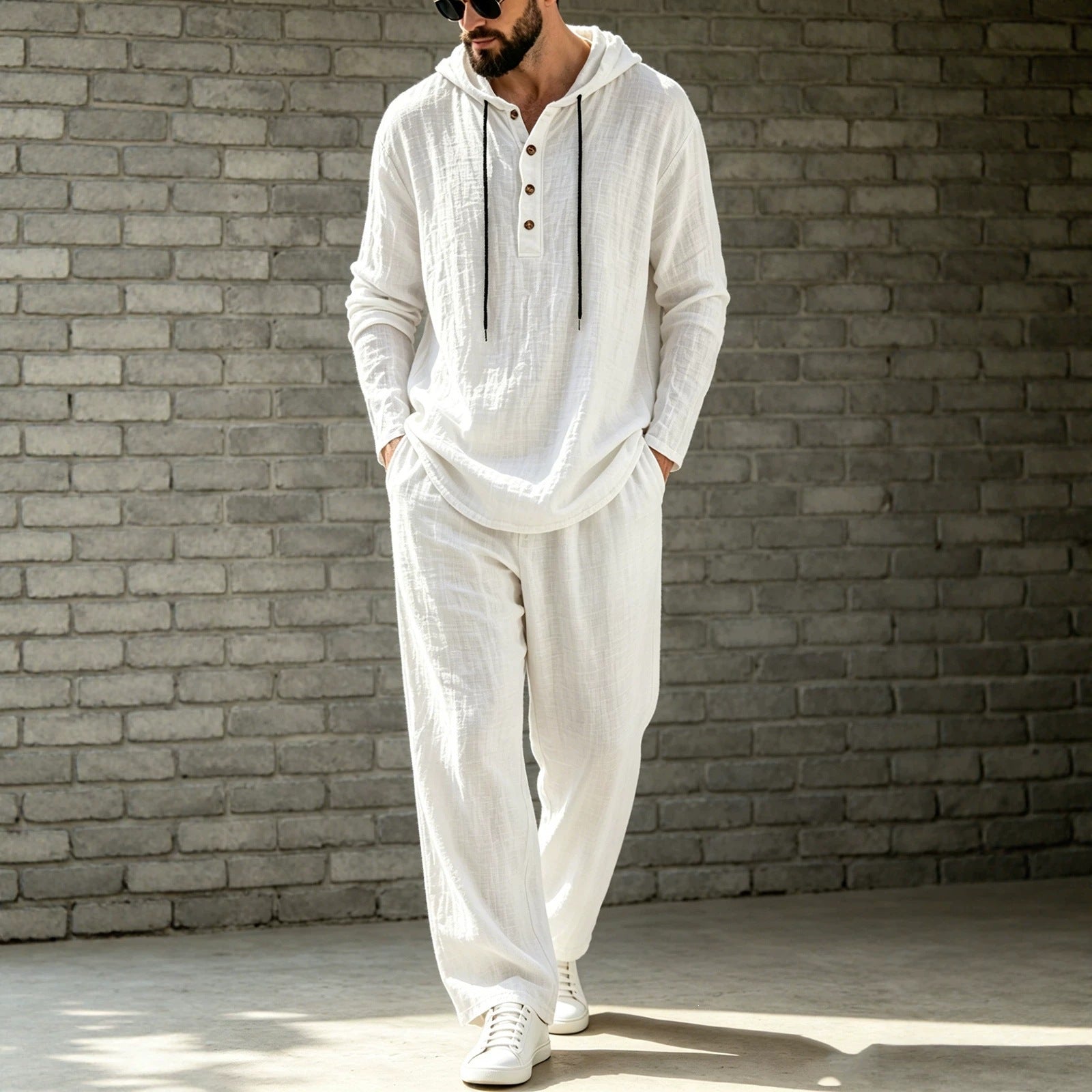 Ensemble à capuche et pantalons en lin, hommes