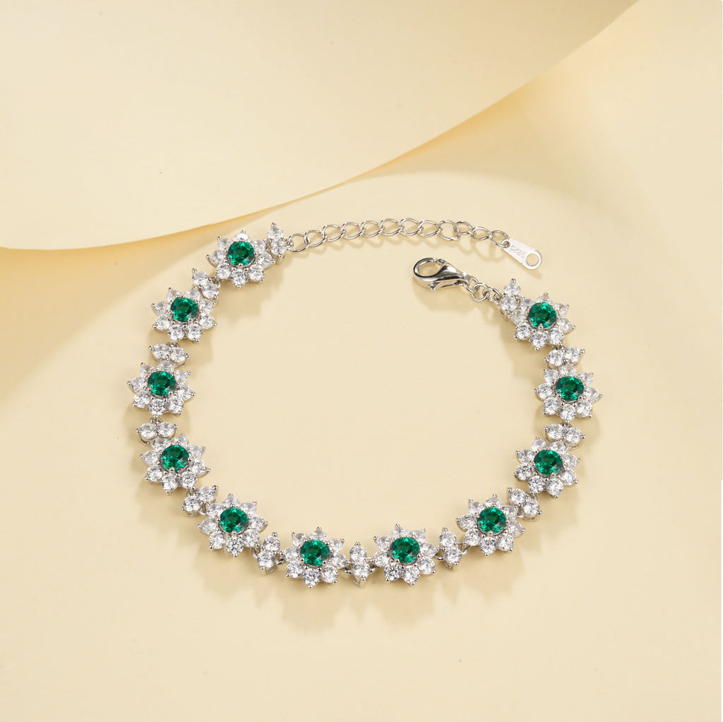 S925 Argent Sterling 4mm Lab-Grown Emerald Ruby Bracelet saphir 16cm Vintage Cluster Pla
