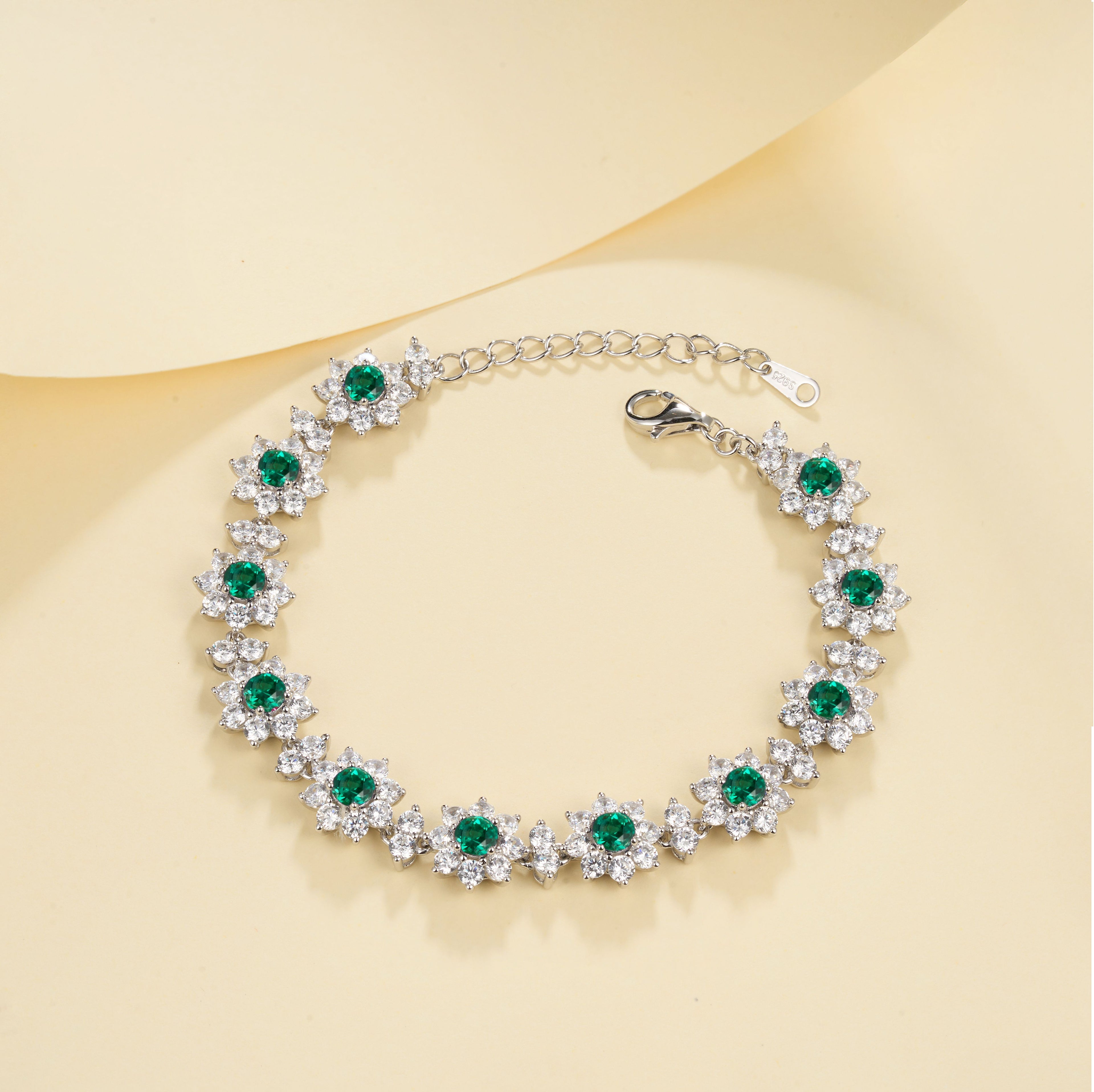 S925 Argent Sterling 4mm Lab-Grown Emerald Ruby Bracelet saphir 16cm Vintage Cluster Pla