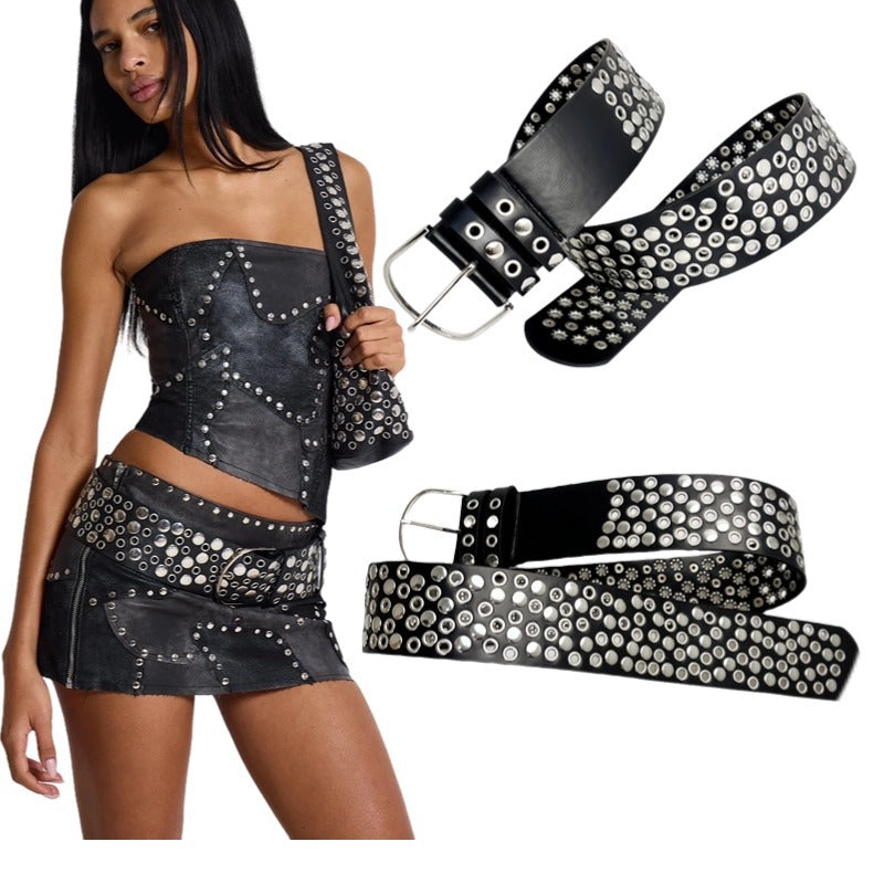 Rivet Punk large ceinture mode et polyvalent style vintage