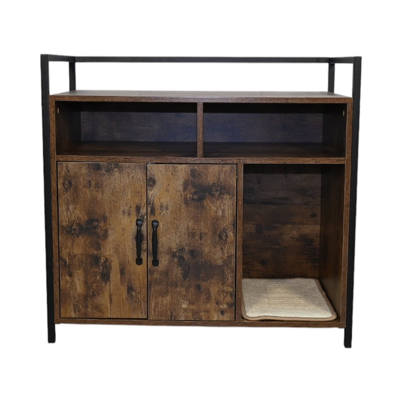 Boîte à litière en bois de chat brun rustique