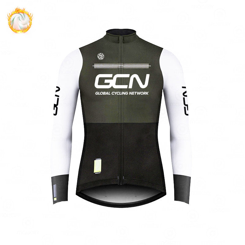 GCN Fleece Long Sleeve Cycling Jersey Cycling Jersey Running Winter Series