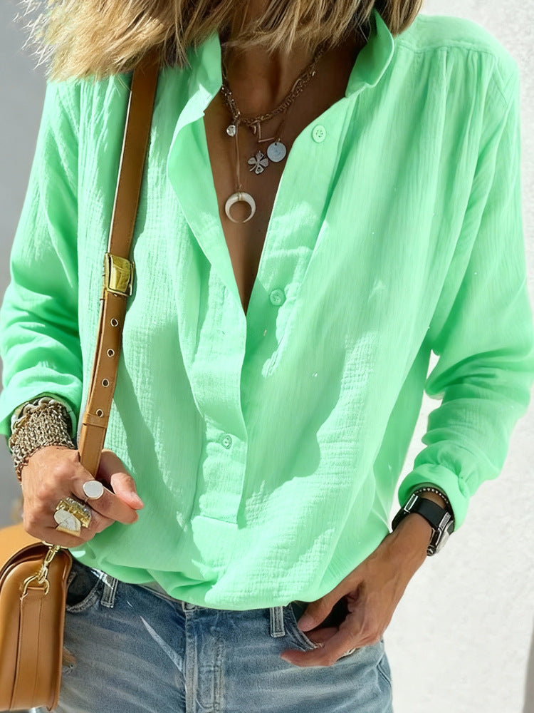 European and American Spring Women's Casual Loose Fashion Long Sleeve Cotton Chanvre Solid Co