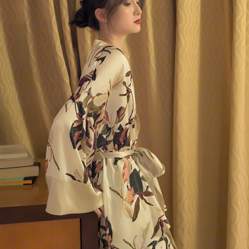 Lightweight luxury nightwear set with robe and trousers