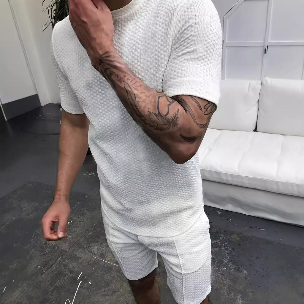 Hommes Col d'équipage Pull Jacquard Short à manches courtes