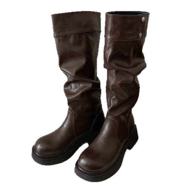 Femmes 5cm de hauteur-Améliorant trois dimensions ronde-orteil épais-soleillé Chunky-Heel Riding Bo