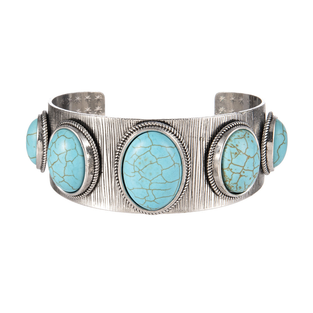Bracelet ouvert Ovale Turquoise de style ethnique
