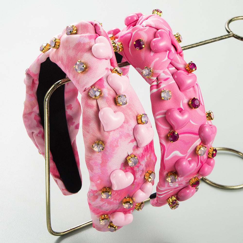 Tissu imprimé Bandeau de la Saint-Valentin Gemme femelle cousu à la main Accessoires d'amour incrustés