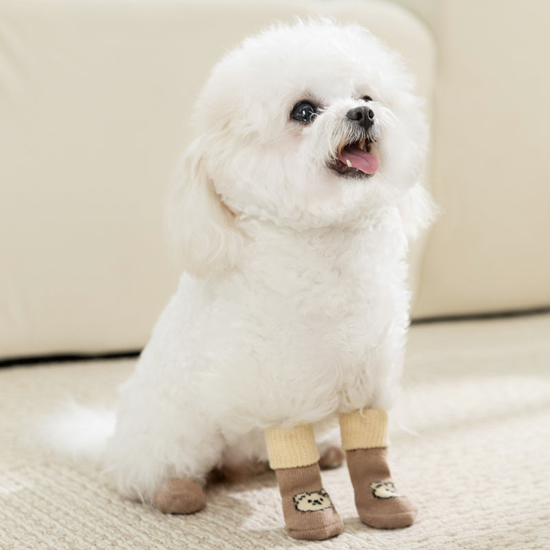 Chaussettes pour animaux, tubes longs, chaussettes antidérapantes et antidérapantes pour chiens, quatre paires, chaussures de chien