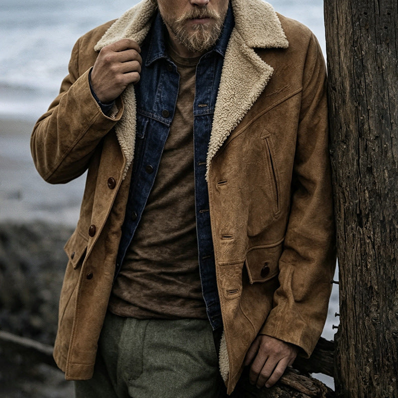 Veste d'hiver Homme d'automne Retro-Style Européen Et l'Américain Suede Velvet