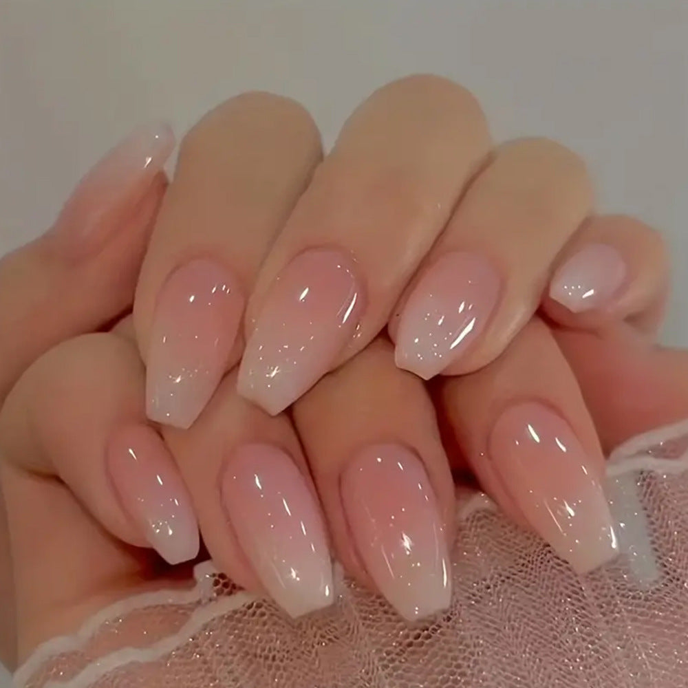 24 pièces long cercueil en forme de Y2K fille ongles polonais avec jeu d'effet gradué. Les ongles
