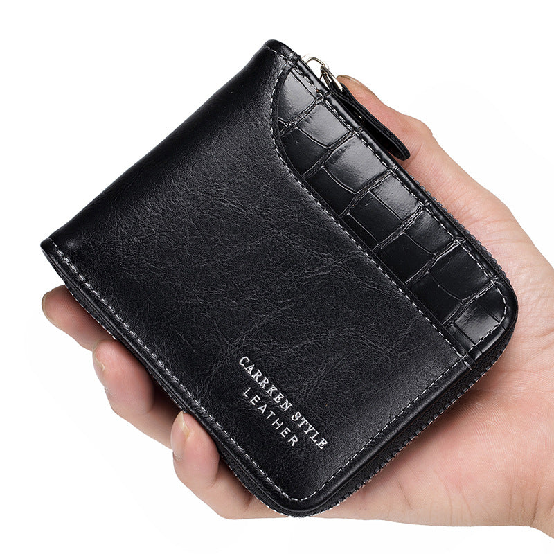 Porte-monnaie court homme motif pierre Grande capacité triple sac