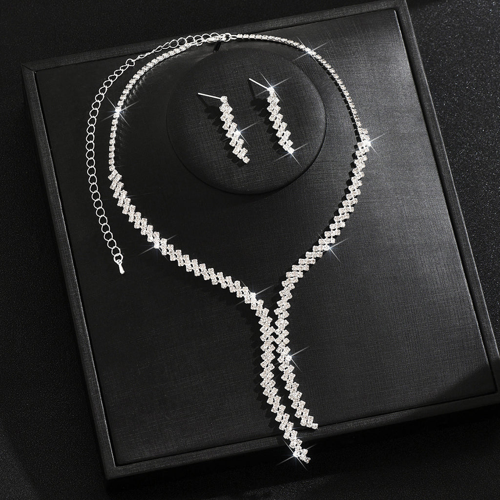 Femmes 2 Pcs Silver Tone Y Forme Tassel Strass Set de bijoux