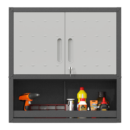 Armoire de rangement en métal mural avec porte de verrouillage et 1 plateau 1 tiroir ouvert pour