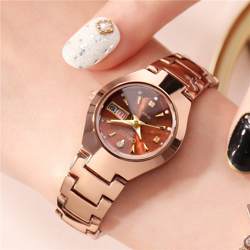 Tungstène acier couleur imperméable mode étudiant couple calendrier Quartz montre