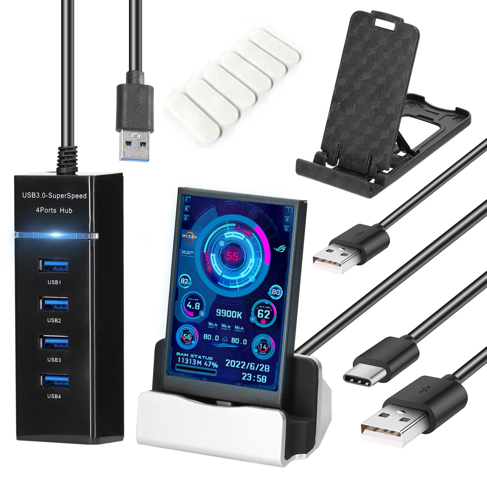 Ordinateur 3,5 pouces petit écran secondaire IPS Full View moniteur de châssis USB