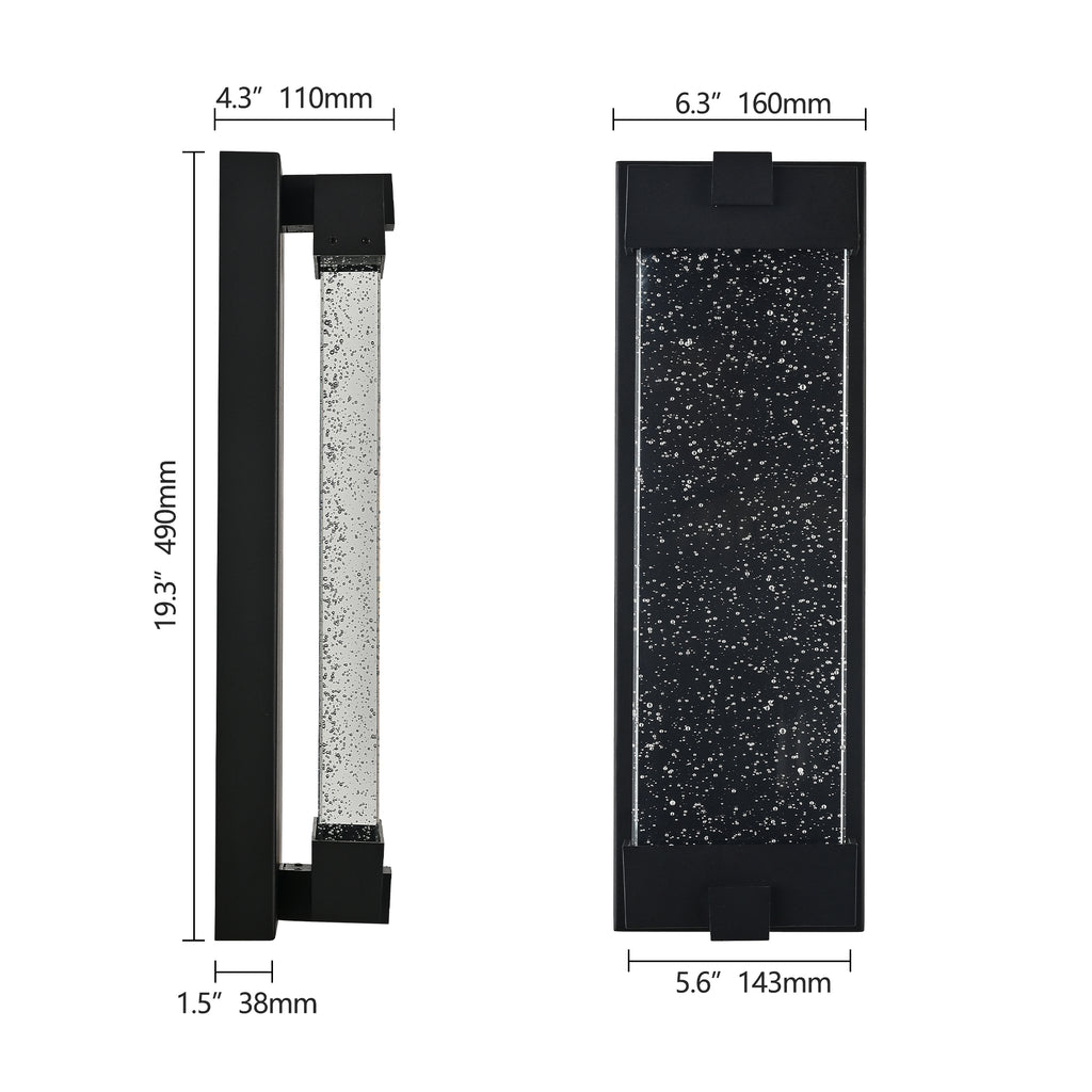 Luminaire mural extérieur en aluminium noir de 19"(H) avec verre en cristal bulle