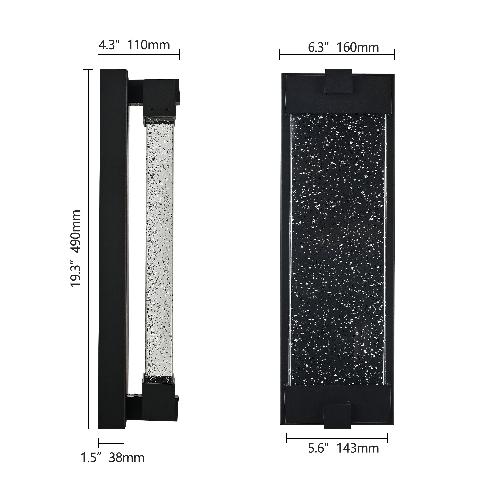 Luminaire mural extérieur en aluminium noir de 19"(H) avec verre en cristal bulle