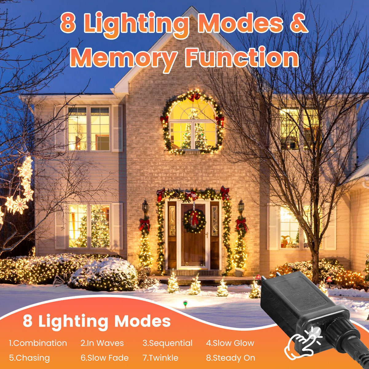 330FT String Lights Outdoor Christmas Decoration Lights With Remote IP44 Waterproof 8 Ligh