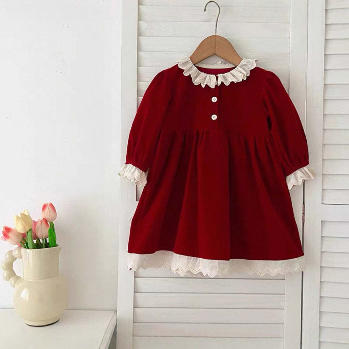 Robe rouge en dentelle pour les filles de style Romper