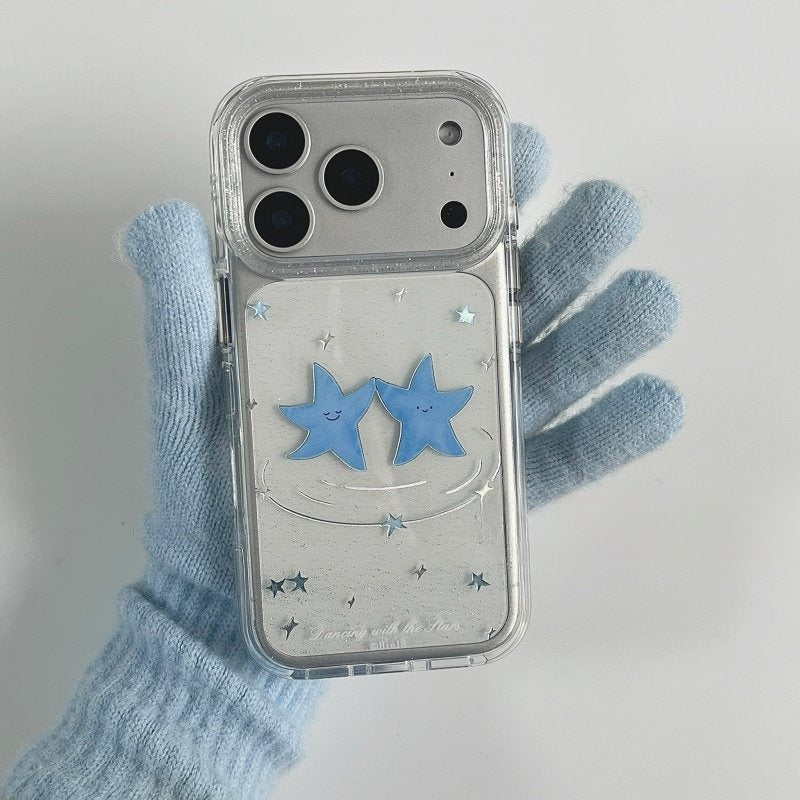 Style coréen Niche frais et mignon bleu cas de téléphone Star pour les couples