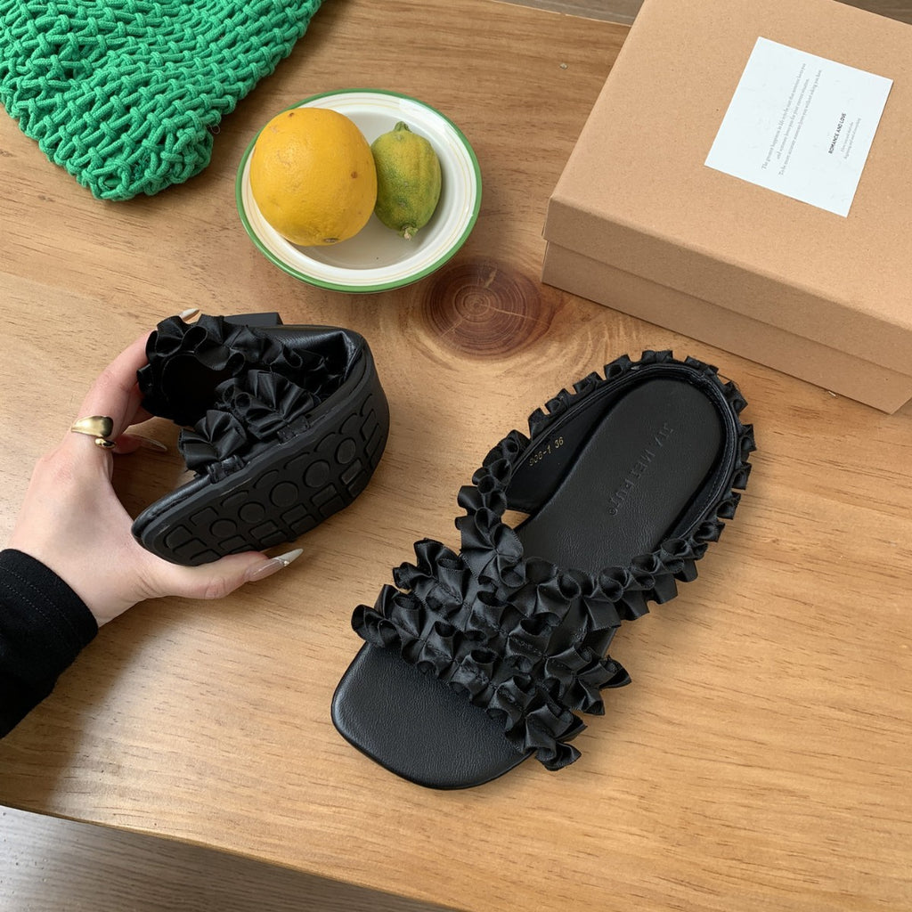 Sandales à pieds carrés de style français pour femmes
