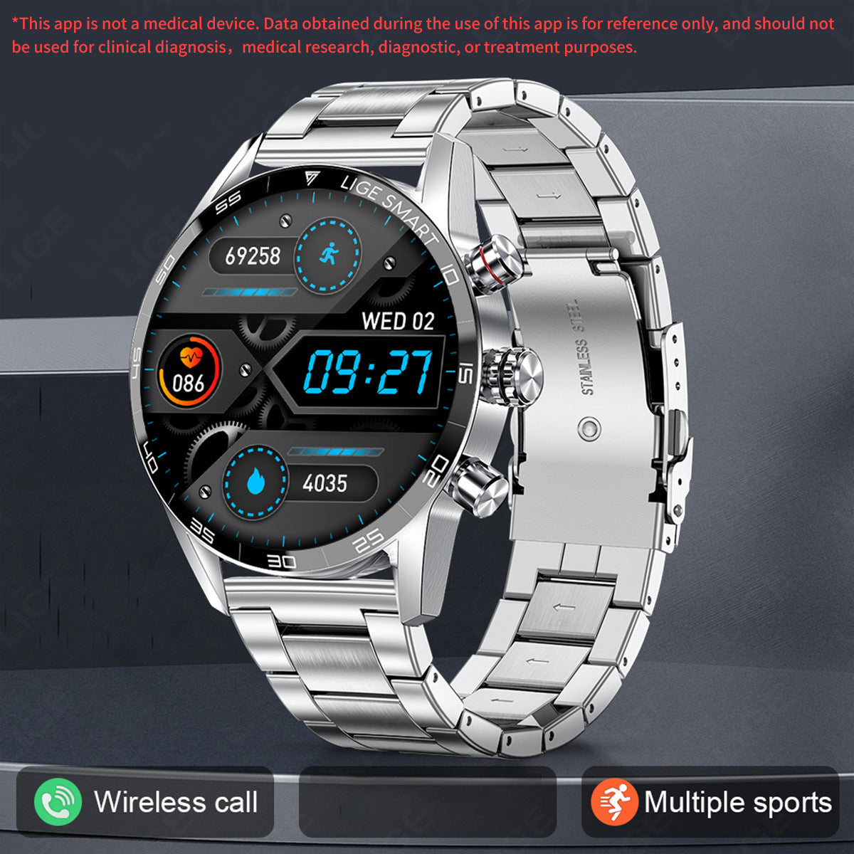Smartwatch Bluetooth multifonctions pour les hommes avec pression artérielle et surveillance de la fréquence cardiaque