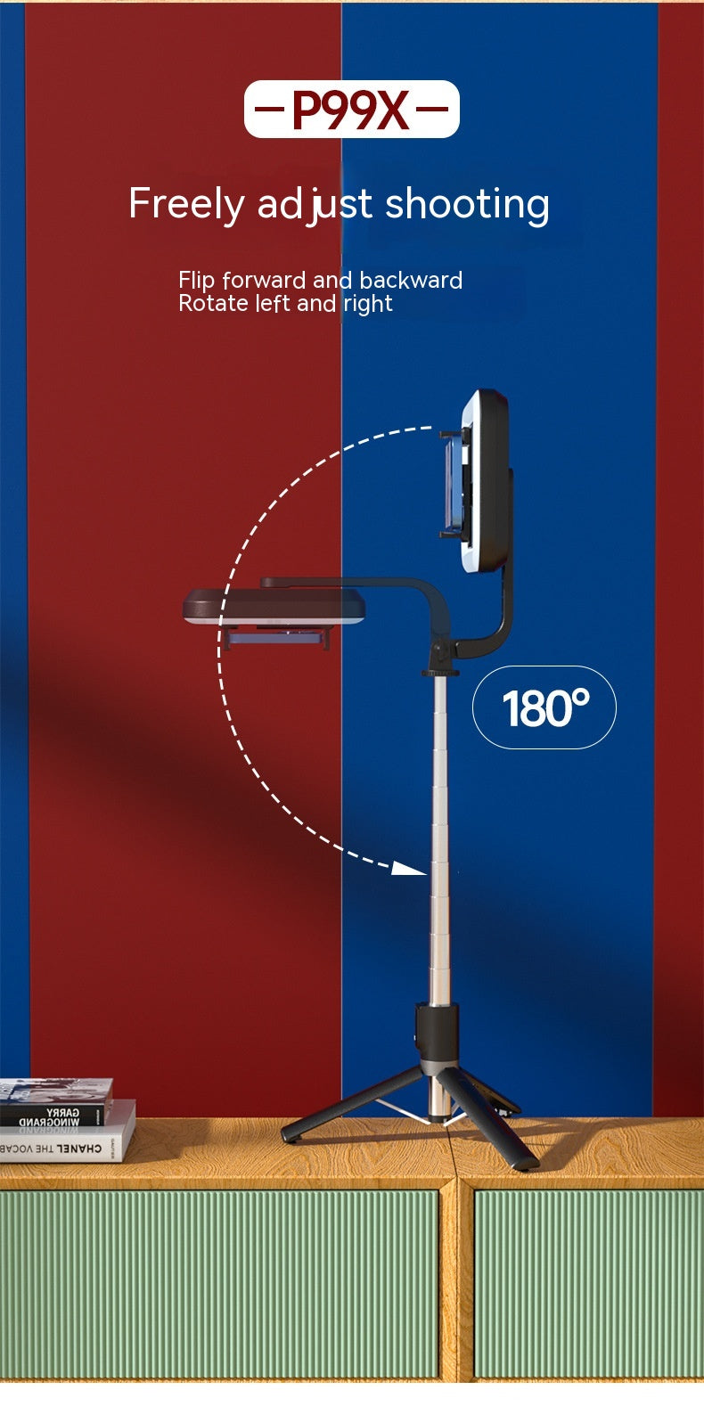 8 pouces Beauty Fill Light Selfie Stick Bluetooth Télécommande Sol extérieur intégré Li